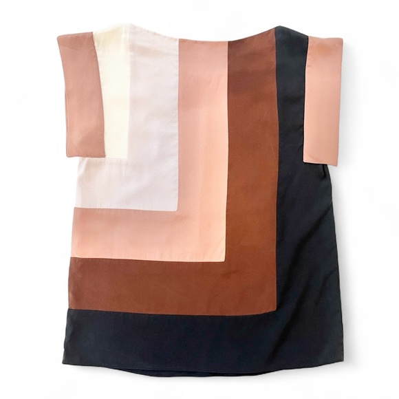 Dianne Von Furstenberg Silk Sleeveless Pullover Colourblock Boxy Top xxsmall - Picture 2 of 9
